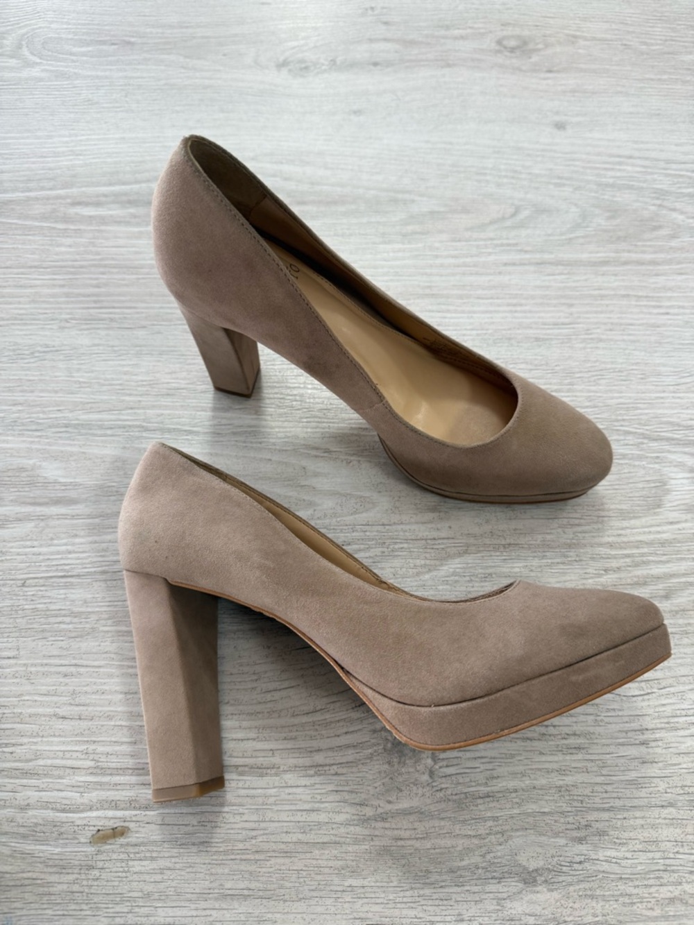 Vince Camuto Classic Taupe Block Heel Pumps - Women